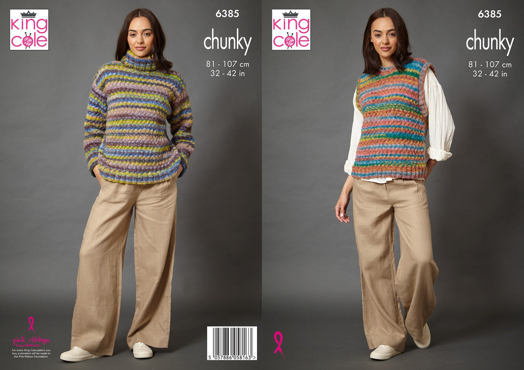 King Cole Chunky Knitting Pattern Women’s Sweater & Tank Top 6385