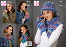 Load image into Gallery viewer, King Cole Chunky Knitting Pattern Women’s Accessories – Hats, Hand Warmers, Polo Neck &amp; Cowl (6387)