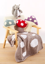 Load image into Gallery viewer, King Cole Knitting Pattern for Toadstool Cushions, Door Stop, Blanket &amp; Squirrel Toy 6388