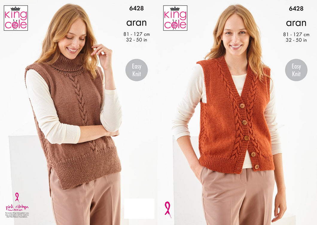 King Cole Double Knitting Pattern Ladies Slipover & Waistcoat 6428