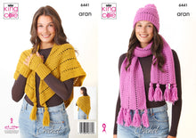 Load image into Gallery viewer, King Cole Crochet Pattern Ladies Aran Hat, Scarf, Shawl &amp; Gloves 6441