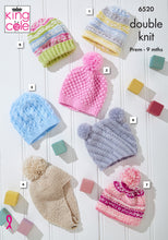 Load image into Gallery viewer, King Cole Babies &amp; Premature Baby Hats DK Knitting Pattern (6520)