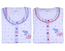 Load image into Gallery viewer, Ladies Pyjamas - Striped Top with Cherry Detail &amp; 3/4 Bottoms (Blue or Red)