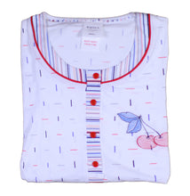 Load image into Gallery viewer, Ladies Pyjamas - Striped Top with Cherry Detail &amp; 3/4 Bottoms (Blue or Red)