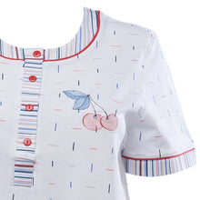 Load image into Gallery viewer, Ladies Pyjamas - Striped Top with Cherry Detail &amp; 3/4 Bottoms (Blue or Red)