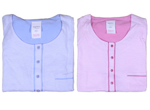Ladies Jersey Cotton Pyjamas - Striped Top & Plain PJ Bottoms (Blue or Pink)