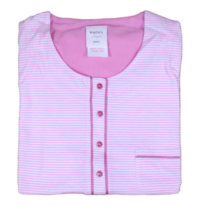 Ladies Jersey Cotton Pyjamas - Striped Top & Plain PJ Bottoms (Blue or Pink)