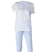 Load image into Gallery viewer, Ladies Jersey Cotton Pyjamas - Striped Top &amp; Plain PJ Bottoms (Blue or Pink)