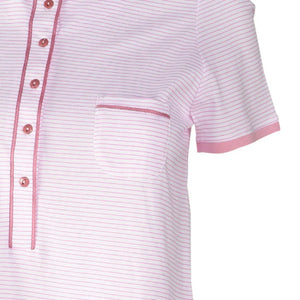 Ladies Jersey Cotton Pyjamas - Striped Top & Plain PJ Bottoms (Blue or Pink)