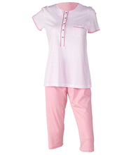 Load image into Gallery viewer, Ladies Jersey Cotton Pyjamas - Striped Top &amp; Plain PJ Bottoms (Blue or Pink)