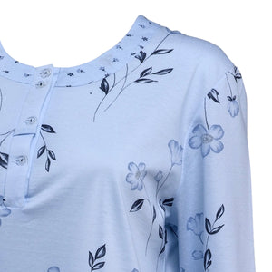 Ladies Jersey Cotton Floral Pyjamas Set S - XL (Blue or Pink)