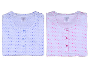 Ladies Polka Dot & Striped 3/4 Length Pyjamas S - XL (Blue or Pink)