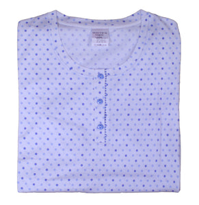 Ladies Short Sleeved Polka Dot Nightie with Striped Trim (Blue or Pink)