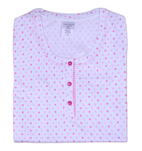 Load image into Gallery viewer, Ladies Short Sleeved Polka Dot Nightie with Striped Trim (Blue or Pink)