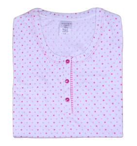 Ladies Short Sleeved Polka Dot Nightie with Striped Trim (Blue or Pink)