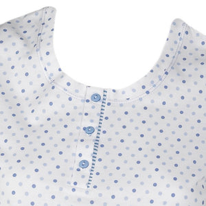 Ladies Short Sleeved Polka Dot Nightie with Striped Trim (Blue or Pink)