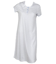 Load image into Gallery viewer, Ladies Short Sleeved Polka Dot Nightie with Striped Trim (Blue or Pink)