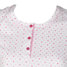 Load image into Gallery viewer, Ladies Short Sleeved Polka Dot Nightie with Striped Trim (Blue or Pink)