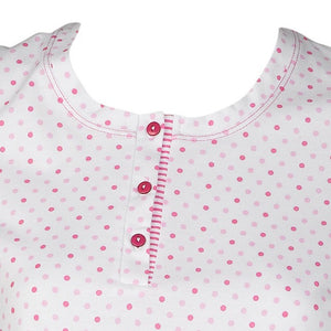 Ladies Short Sleeved Polka Dot Nightie with Striped Trim (Blue or Pink)