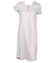 Load image into Gallery viewer, Ladies Short Sleeved Polka Dot Nightie with Striped Trim (Blue or Pink)