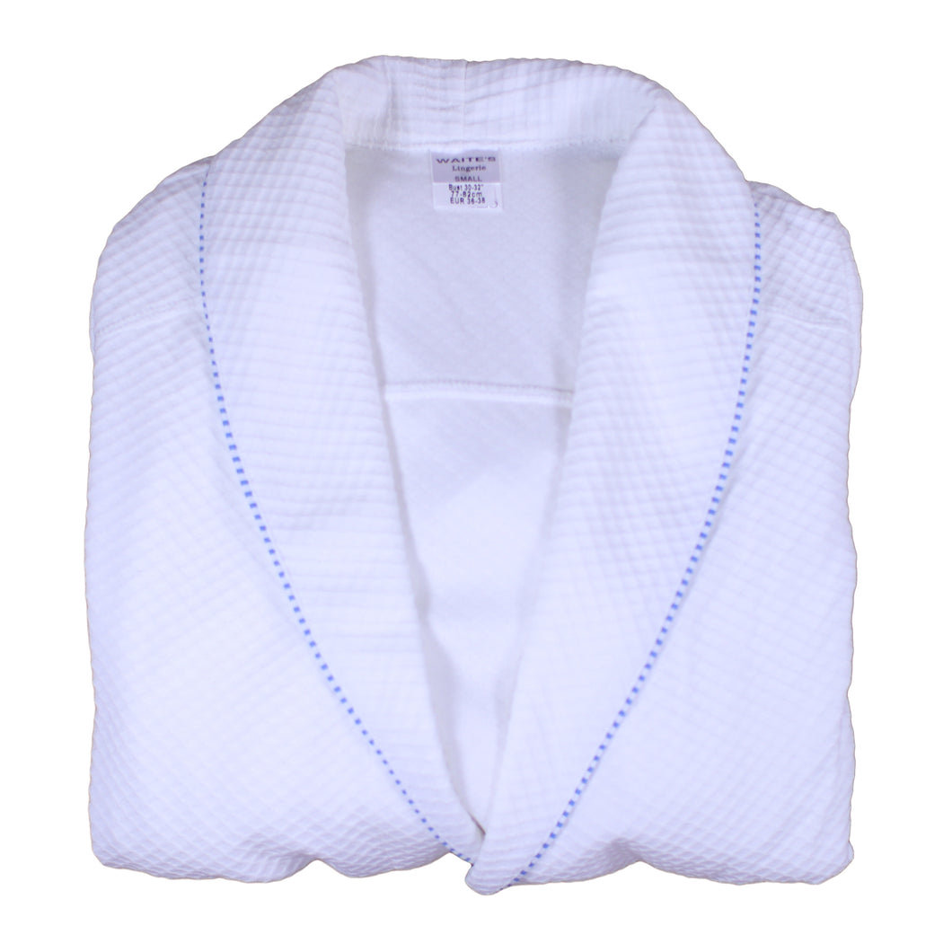 Ladies Lightweight Waffle Dressing Gown S - XL (White with Blue or Pink Trim)