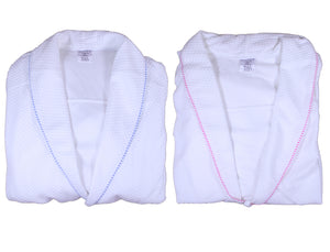 Ladies Lightweight Waffle Dressing Gown S - XL (White with Blue or Pink Trim)