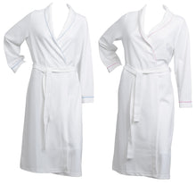 Load image into Gallery viewer, Ladies Lightweight Waffle Dressing Gown S - XL (White with Blue or Pink Trim)