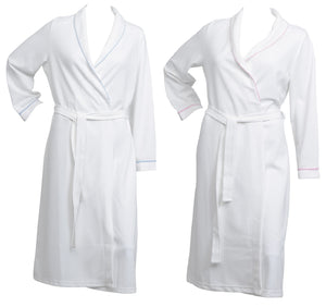 Ladies Lightweight Waffle Dressing Gown S - XL (White with Blue or Pink Trim)