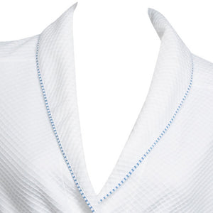 Ladies Lightweight Waffle Dressing Gown S - XL (White with Blue or Pink Trim)