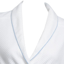 Load image into Gallery viewer, Ladies Lightweight Waffle Dressing Gown S - XL (White with Blue or Pink Trim)