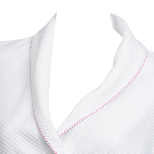 Ladies Lightweight Waffle Dressing Gown S - XL (White with Blue or Pink Trim)