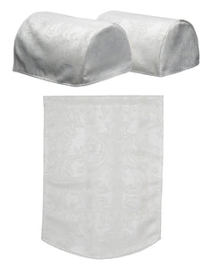 Jacquard Damask Round Arm Caps & Chair Back Set (Cream)