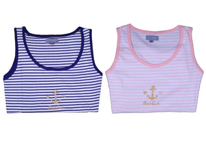 Ladies Jersey Cotton Pyjamas - Anchor Tank Top & Plain Shorts (Navy or Pink)