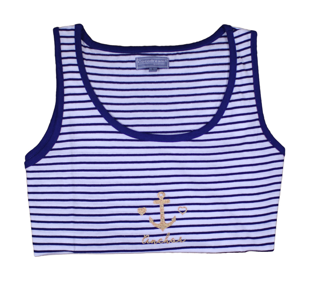 Ladies Jersey Cotton Pyjamas - Anchor Tank Top & Plain Shorts (Navy or Pink)