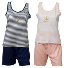 Load image into Gallery viewer, Ladies Jersey Cotton Pyjamas - Anchor Tank Top &amp; Plain Shorts (Navy or Pink)