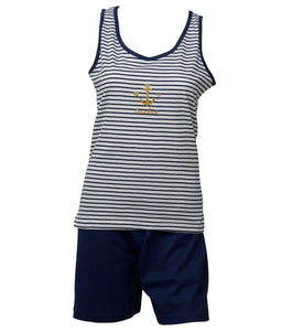 Ladies Jersey Cotton Pyjamas - Anchor Tank Top & Plain Shorts (Navy or Pink)