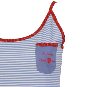 Ladies Striped Short Pyjamas with Polka Dot Trim S - L (Blue or Red)