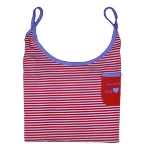 Ladies Striped Short Pyjamas with Polka Dot Trim S - L (Blue or Red)