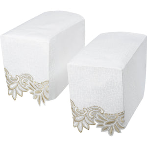 Decorative Macrame Arm Caps or Chair Backs with Floral Trim (Cream or White)