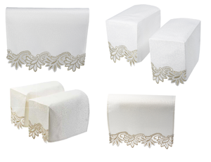 Decorative Macrame Arm Caps or Chair Backs with Floral Trim (Cream or White)