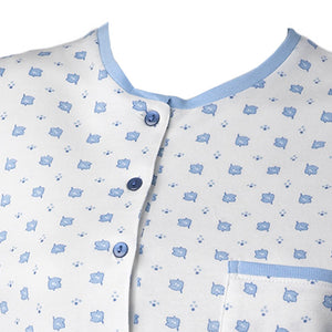 Ladies 100% Cotton Leaf & Polka Dot Pattern Pyjamas Set S - XL (Blue or Pink)
