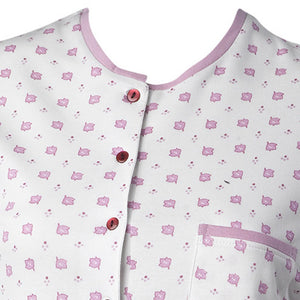 Ladies 100% Cotton Leaf & Polka Dot Pattern Pyjamas Set S - XL (Blue or Pink)