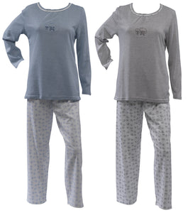 Ladies 100% Jersey Cotton Sheep Pyjamas Set (Blue or Grey)