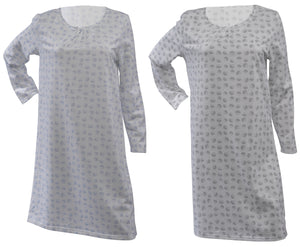 Ladies 100% Jersey Cotton Circular Pattern Nightdress (Blue or Grey)