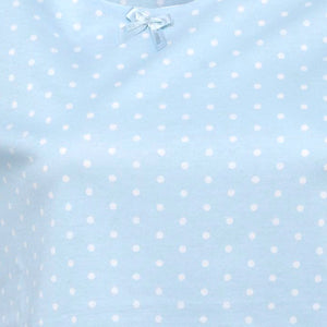 Ladies Jersey Cotton Polka Dot Pyjamas with Frilled Sleeves (Blue or Pink)