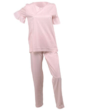 Load image into Gallery viewer, Ladies Jersey Cotton Polka Dot Pyjamas with Frilled Sleeves (Blue or Pink)