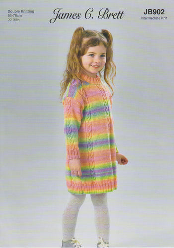 James Brett Double Knit Knitting Pattern Girls Sweater Dress (JB902)