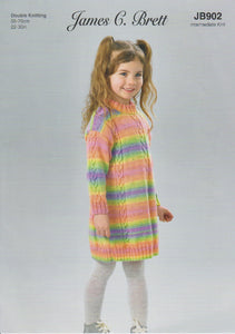 James Brett Double Knit Knitting Pattern Girls Sweater Dress (JB902)