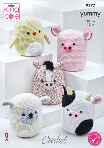 King Cole Chunky Amigurumi Crochet Pattern – Squishy Farm Animal Toys (9177)