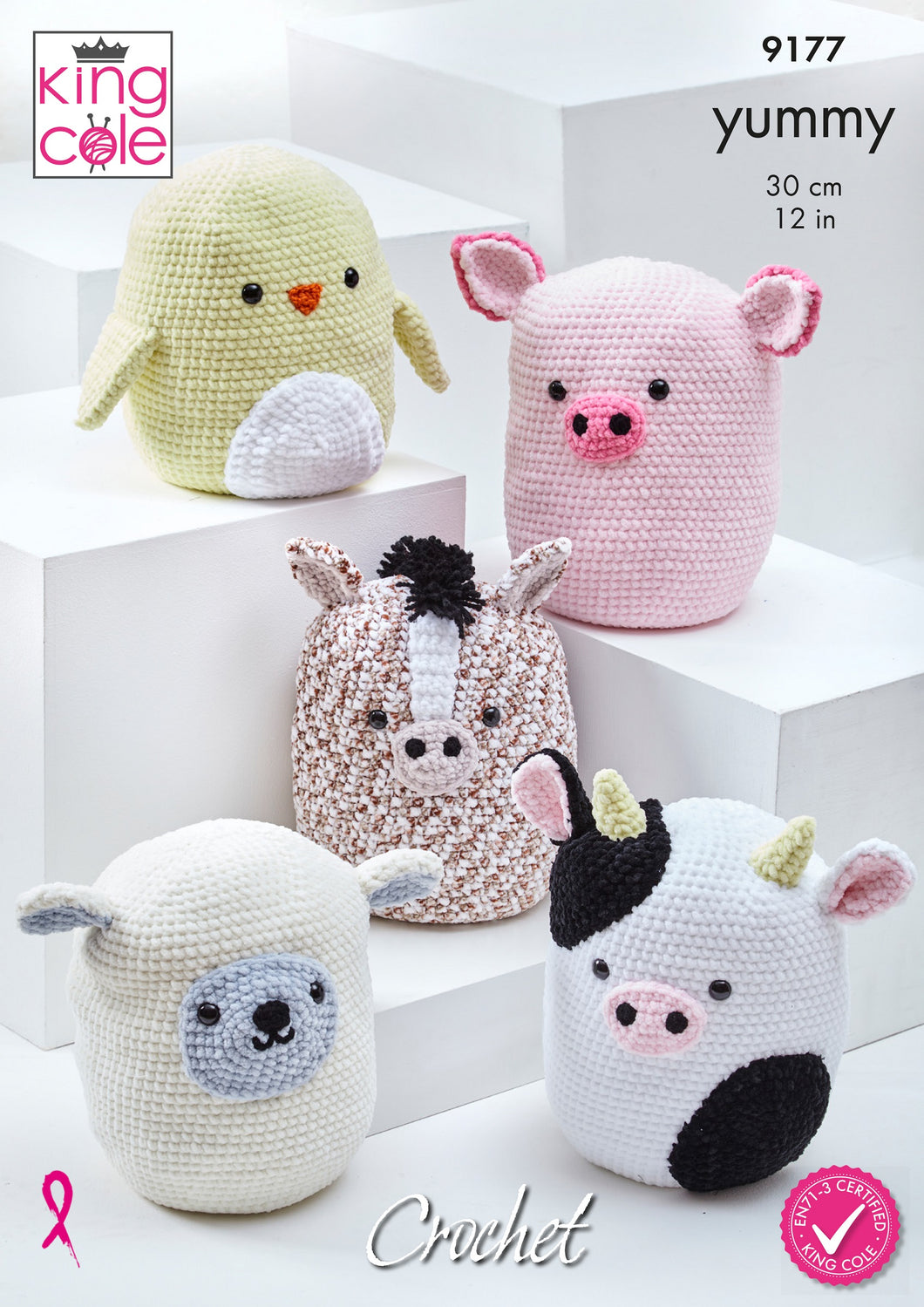 King Cole Chunky Amigurumi Crochet Pattern – Squishy Farm Animal Toys (9177)